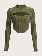 EZwear Cut Out Front Mock Neck Crop Tee